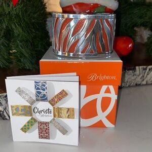 NWT Brighton Silver and Orange Wave Cuff Bracelet interchangeable leather insert